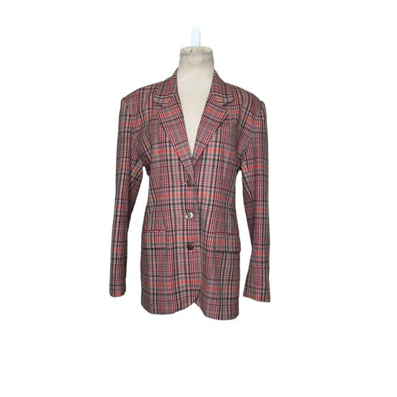 GAP 80's pink three buttons pink plaid vintage blazer size Large - Picture 9 of 9